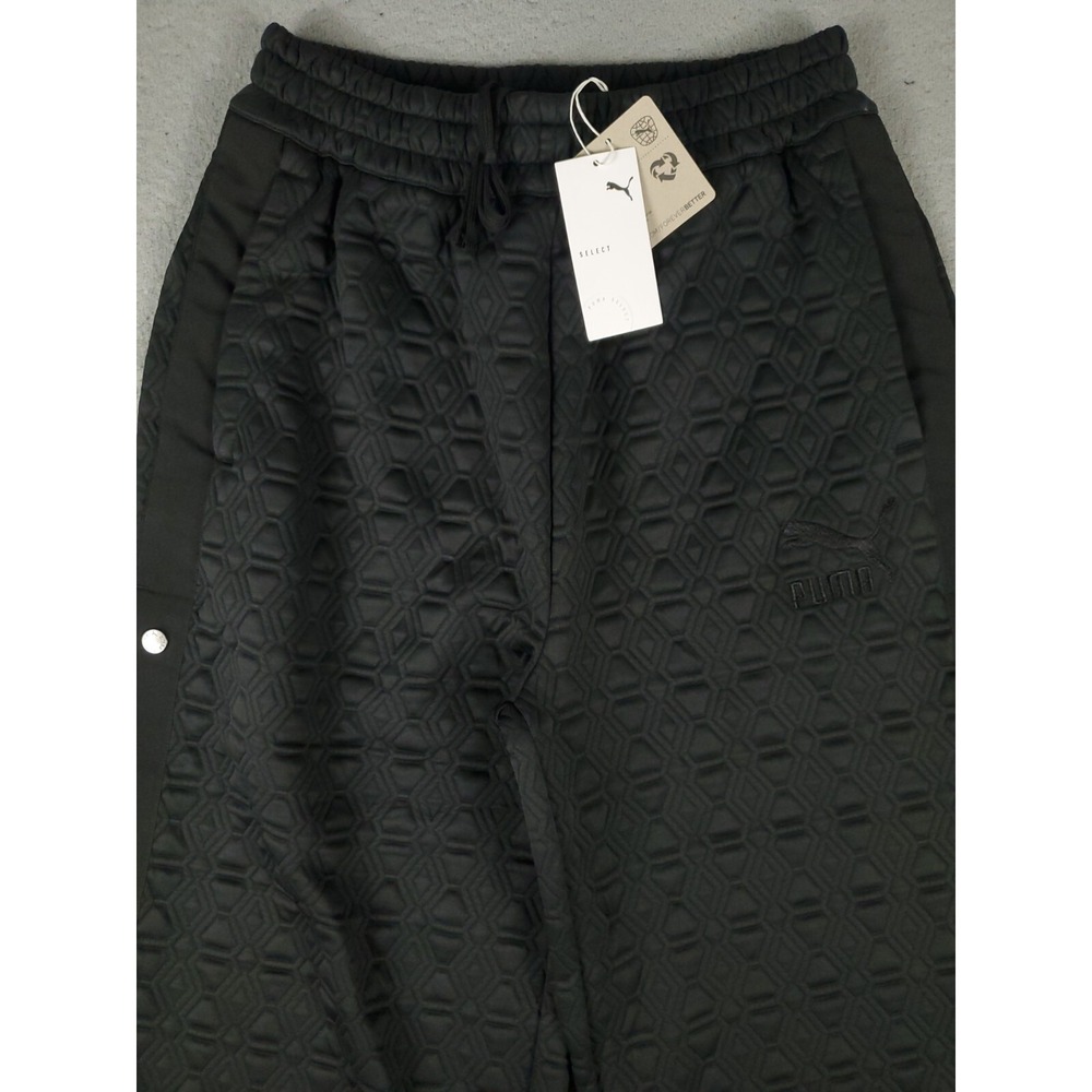 Puma Pants Womens Medium Black Luxe Sport T7 Wide Leg Baggy Retro Snap Button - Picture 2 of 8
